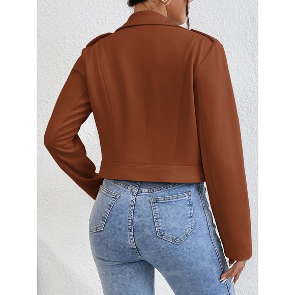 Lapel collar Zip Up vegan Moto Jacket beige cream - Picture 9 of 11